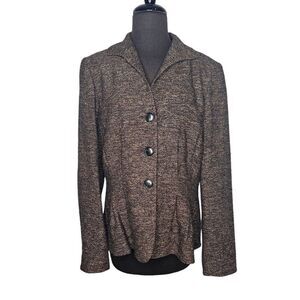 LAFAYETTE 148 Tweed Blazer Jacket Black Brown Tan Speckled Lined 12 Pintucks